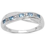 The Diamond Ring Collection: 9ct White Gold 0.25ct Blue Topaz & Diamond Channel Set Crossover Eternity Ring, Valentines Day (Size J)