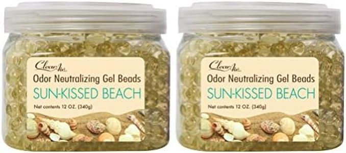 Clear Air Odor Eliminator Gel Beads - 12 oz, Pack of 2 - Air Freshener Made with Essential Oils - Eliminates Odors in Bathrooms, Cars, Boats, RVs & Pet Areas - Sun-Kissed Beach Scent