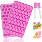 HKYLRAT 2 Pack Heart Silicone Gummy Molds with 2 Droppers, Mini Heart Chocolate Mold, Non-Stick Food Grade Ice Cube Tray for Hard Candy, Homemade Treats, Soap, Jelly