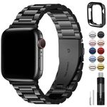 Fullmosa Compatible with Apple Watch Straps Series 9 8 7 45mm Ultra 49mm Series 6 SE/SE2 5 4 44mm Series 3 42mm Metal Stainless Steel Replacement iWatch Bands Black & Protective Case