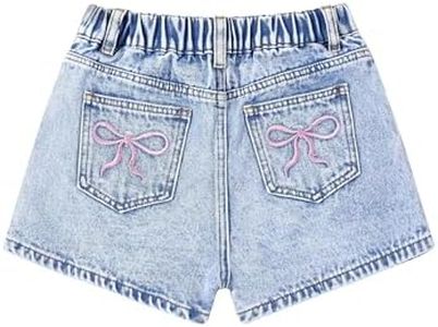 Jiquruby Girls Jeans Shorts 14 Years Summer Cute High Waisted Denim Shorts with Pink Bow Design Comfortable Summer Outfit