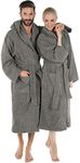 CelinaTex Montana Bathrobe, Hooded, Plain, Long, Patched Pockets, Stitching, Women, Men, Unisex, 100% Cotton, Dark Grey, XL