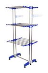 Mega stand Clothes Stand for Drying Stainless Steel, Multi Layer Cloth Drying Stand with 6 Caster Wheels (Blue)