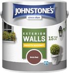 Johnstone’s – Exterior Smooth Masonry Paint – Brick Red – Up to 15 Years Protection – Weather & Dirt Resistant – 30m² Coverage Per Tin - Dry in 1-2 Hours – 2.5 L