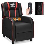 GYMAX Massage Gaming Recliner Chair, Adjustable Racing Style Single Lounge Sofa with Footrest and Massage Function Modern Living Room Recliner PU Leather Home Theater Seating (Red)