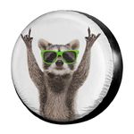 Foruidea Funny Raccoon Green Sunglasses Spare Tire Cover Dust-Proof Wheel Tire Cover Fit Trailer, RV, SUV and Many Vehicle 17 Inch