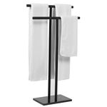 WISATO Standing Towel Rack for Bathroom - Freestanding 2 Tier Stainless Steel Standing Towel Rack for Bathroom Floor with Heavy Marble Base & Matte Black Finish, Double T Shape Drying Stand for Towels