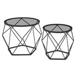 VASAGLE Round Coffee Tables for Living Room, Set of 2 Side Tables, Different Sized, Modern Style, Removable Tabletop, Steel Frame, Slate Gray and Ink Black ULGT040B03