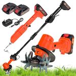Electric Mini Digging Hoe, Cordless Mini Tiller Cultivator with Telescopic Pole, 2 Batteries, 4" Working Width, Hand-held Micro Tiller Weeding Machine, Tiller Garden Tools