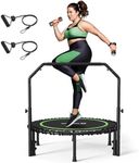 BCAN 40" Foldable Mini Trampoline with Resistance Band, 450 LBS Fitness Trampoline with Bungees, U Shape Adjustable Foam Handle, Stable & Quiet Exercise Rebounder for Adults Indoor/Garden