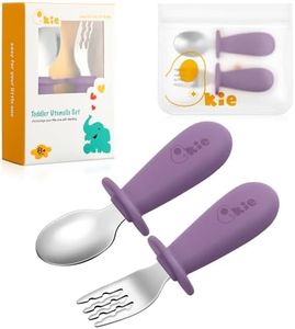 Toddler Utensils Set Stainless Steel Toddler Silverware Set Baby Spoon & Fork Set with Food-Grade Silicone Grip for Baby Toddler self- Feeding, 8 Months and Older (Dusty Rose)