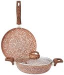 Amazon Basics 2-Piece Non-Stick Cookware Set, Granite Finish, Induction Base (1 Deep Kadai - 24 cm, 1 Tawa - 28 cm; Rust Granito)