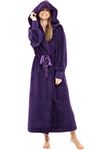 Alexander Del Rossa Women's Plush Fleece Hooded Bathrobe, Full Length Long Warm Lounge Robe with Hood, Purple, 3X