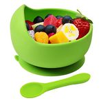 Hoseay Baby Feeding Bowls and Spoons,Silicone Toddler Weaning Set with Suction Bowl BPA Free Children Tableware Eating Bowl for Baby Boys Girls,Easy Clean Kids Meal Set Microwave Dishwasher Safe,Green