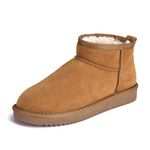 Qinpos Mini Boots for Women - Cozy Cow Suede Leather Flat Ankle Boots with TPR Sole, Fur Lining, Low Heel, and Warm Bootie Design for Comfort Chestnut Size 8 39