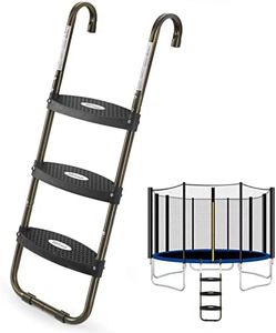 HBTower Trampoline Ladder, 3-Step Trampoline Steps with Horizontal Wide Steps, Skid-Proof Steps Universal Hook, UV Treated Steel, 220Lbs Capacity Trampoline Stairs Accessories for Kids/Children