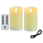 Guluto 3" x 4", Set of 2, Rechargeable Candles with Flickering Flameless Candles with 10 Key Remote and Timer, LED Candles Pillar Candles, Ivory Real Wax 3D Wick, for Home, Wedding, Birthday…