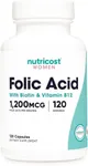 Nutricost Folic Acid for Women (Vitamin B9) 1200 mcg, 120 Capsules, with B12 and Biotin, Veggie Caps, Non-GMO & Gluten Free