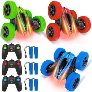 PULLAFUN 3 Pack Remote Control Car RC Stunt Car for Kids,2.4Ghz High Speed Rock Crawler Vehicle,360 Rotating 4WD Off Road Double Sided Rotating Tumbling Rc Car with 6 Rechargeable Battery.