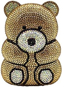 Boutique De FGG Bear Evening Bags and clutches for Women Formal Crystal Clutch Purse Party Animal Rhinestone Handbags,Mini,Gold