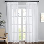 PONY DANCE White Voile Curtains - White Curtains for Bedroom/Living Room/Kitchen Pencil Pleat Window Treatment Panels Modern for Kids Room/Front Door, Set of 2, W 55 x L 87 inch, 140CM x 220CM