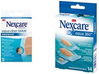 Nexcare Aqua Clear Waterproof Plasters, Assorted, 14/Pack & Aqua Clear MAXI Waterproof Bandages, 60 mm x 88 mm, 5/Pack