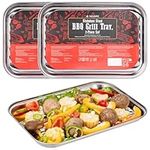 Navaris Stainless Steel BBQ Grill Tray - 34cmx24cm (13.4"x9.4") BBQ Grill Pan with Heavy-Duty Design & Perfect Heat Distribution - Easy to Use & Clean for Any Griller - 2-Piece Set