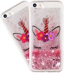 IMEIKONST Glitter Liquid Case for iPhone 5, Sparkle Sequin Floating Shiny Quicksand Transparent Silicone TPU Shockproof Protective Bumper Cover for iPhone 5S / 5 (Bling Eyelash Unicorn XY)