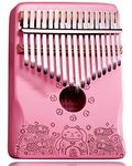 Kalimba Thumb Piano 17 Keys with Engraved Notes Fortune Cat Pattern Handhold Cute Finger Piano Mabogany Solid Wood Portable Musical Instrument with Music Book Gift for Kids Adult Beginner (Pink)