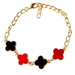 Rack Jack Clover Leaf Lucky Charms Latest Stylish Fashion Bracelet for Women and Girls Gold Plated Adjustable Free Size (Red Black)