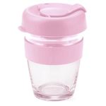 Reusable Glass Coffee Cup/Travel Mug with Lid - Heat Resistant Sleeve Surround Eco Friendly with Plugged Removable Lid (Pink)