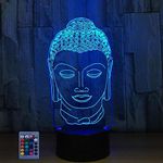 HPBN8 Ltd 3D Buddha Night Light USB Powered Remote Control Touch Switch Decor Table 3D Lamp 7/16 Color Changing LED Table Lamp Xmas Home Love Brithday Children Kids Decor Toy Gift