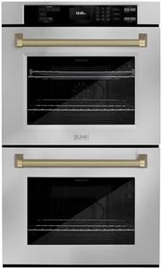 ZLINE Autograph Edition 30 in. Professional True Convection Double Wall Oven with Air Fry and Self Clean in Stainless Steel with Champagne Bronze Helix Handles (WADZ-30-KCB)