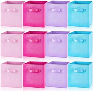 12 Pcs Cube Storage Bin 11'' Collapsible Storage Cubes Foldable Cube Storage Organizer Bins Fabric Bins Storage Basket Fabric Cubby Boxes for Shelf (Sky Blue, Purple, Pink, Rose)