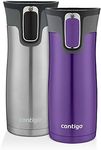 Contigo AUTOSEAL West Loop Vacuum-Insulated Stainless Steel Travel Mugs with Easy-Clean Lid, 16oz., Grapevine & Stainless Steel, 2 Pack