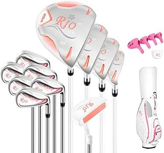 PGM Rio Ladies Womens Complete Right Handed Golf Clubs Set Includes Titanium Driver, S.S. Fairway, S.S. Hybrid, S.S. 6-9, PW/SW Irons, Putter, Stand Bag, 5 Headcover LTG038