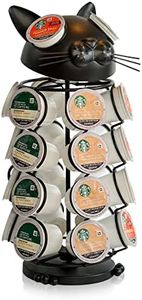 Made Easy Kit Carousel Coffee Pod Holder, Compatible with Keurig K-Pods K-Cups, Countertop Rack Storage Organizer, Metal Home and Kitchen Decor, Capsule Café Station Bar (Small, Black Cat)