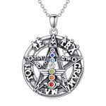 PROESS Chakra Necklace for Women Men 925 Sterling Silver Celtic Trinity Knot/Italian Horn/Tetragrammaton Pentagram Pendant Necklace Jewelry Presents, Sterling Silver, No Gemstone