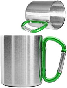 Outdoor Saxx Quart à boire, tasse de camping, compacte et légère, 200 ml, poignée vissée en mousqueton vert en acier inoxydable, pour la randonnée, le trekking, le travail