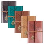 5 Pack Leather Journal Notebooks, Vintage Journal Refillable Notebook A6 Binder Travel Notebook Journal for Men Women Gift Sketchbook Writing, 150 Unlined Kraft Pages & Retro Pendant, 5 x 7 In
