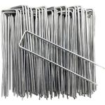 100 Pack Landscape Staples 6 Inch 11 Gauge Ground Staples Galvanized Garden Stake Pins Anti-Rust Lawn Spikes for Weed Barrier Fabric, Irrigation Tubing, Yard Lawn Garden anchoring or Sod Pins