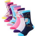 Girls Kids Socks Fun Animal Cute Funny Cartoon Crew Cotton Novelty Gifts Stocking Stuffers Socks 6 Pack(Unicorn,5-8 Y)