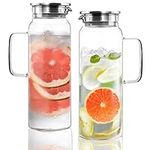 Set of 2 Glass Pitcher with Lid,2 Q