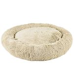 Bunty Cat & Dog Donut Bed - Small, Medium to XL Washable Pet Bed - Plush and Fluffy Fur Dog Beds, Anti Anxiety Calming Design - Non-Slip Cuddler Dog, Puppy, Cat Bed - Large, Cream