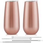 2 Pack Stemless Champagne Tumblers, 6 Oz Champagne Insulated Tumblers, Double Insulated Champagne Flute Tumbler, Unbreakable Champagne Glasses for Friends Birthday Christmas Wedding (Rose Gold)