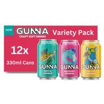 Gunna Immune Boosting Fizzy Drinks, Variety Pack of Soft Drinks, Natural, Vegan, Sparkling Soft Drinks, Lemonade Cans, Tropical, Raspberry, Mint Flavours, 330ml x 12