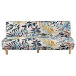 WOMACO Printed Futon Cover Stretch Sofa Bed Slipcovers Full Twin Queen Size Armless Couch Loveseat Protector Covers with Elastic Bottom for Living Room Bedroom Furniture (Rain Leaves, 75"-86.6")