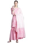 INDO ERA Women's Printed Pure Cotton Straight Kurta & Sharara with Dupatta Set (IEPND5475_Medium) Pink