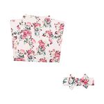 Infant Floral Wrap With Bow Headbands Wrap Blanket Soft Stretchy Blankets Sack Wrap Photo Booth Prop For Newborn Infant Unisex Pink 2pcs