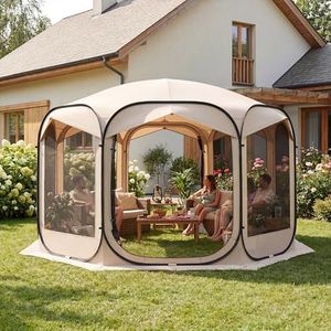 Pop Up Screen House Tent 12x12 FT Portable Instant Screen Canopy Tent with Carry Bag Waterproof UV Protection Outdoor Gazebo for Patio Backyard Camping Deck Beach